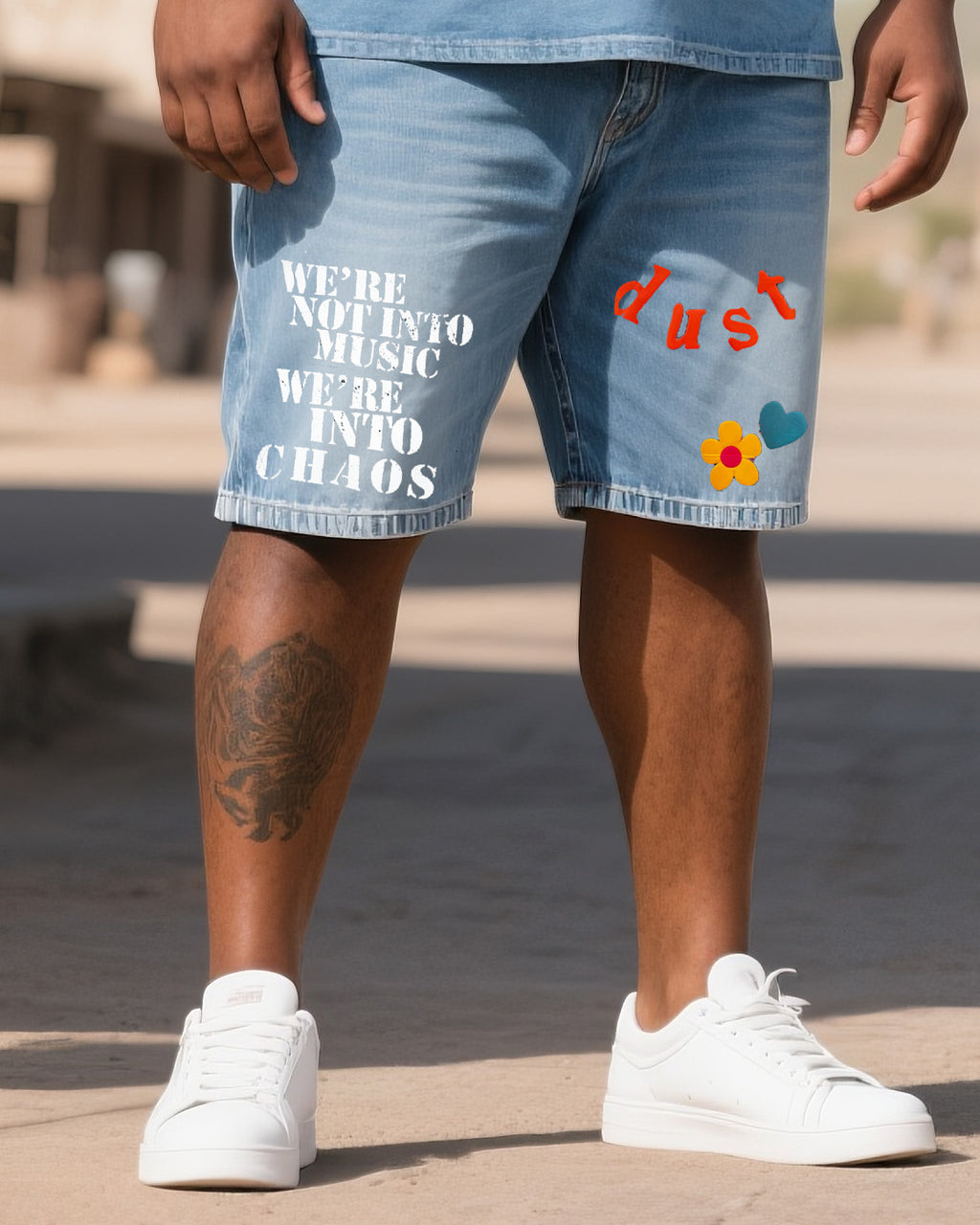 Big & Tall Western Denim T-Shirt Shorts Set for big men view 3