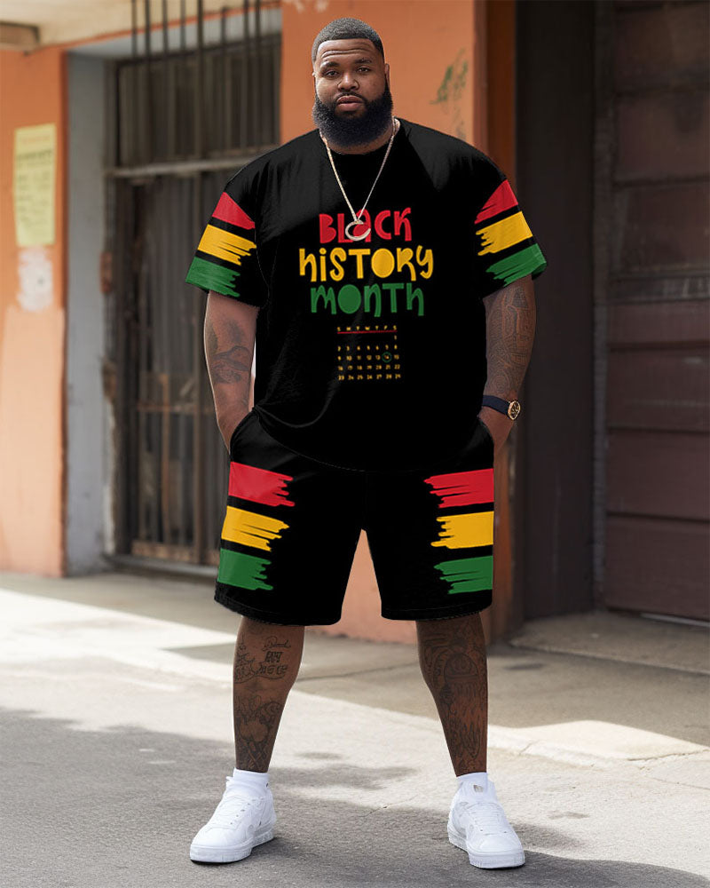 Big & Tall Black Juneteenth T-Shirt Shorts Set for big men view 2