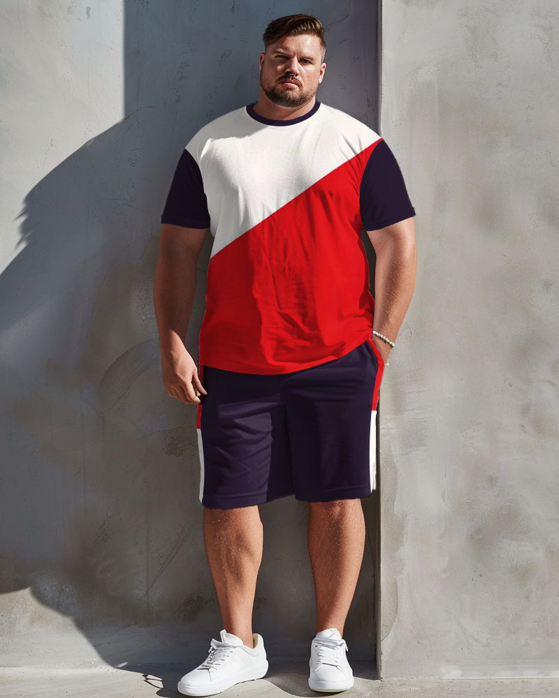 Big & Tall Colorblock Patchwork T-Shirt Shorts Set for big men view 1