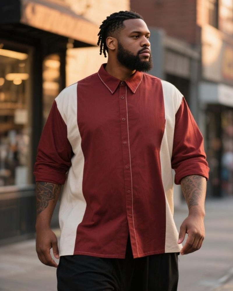 Big & Tall White Red Striped Long Sleeve Shirt for big men view 1