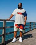 Big & Tall Striped Floral Polo Shorts Set for big men view 1