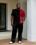 Big & Tall Black Colorblock T-Shirt Pants Set for big men view 1