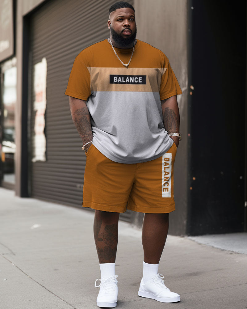 Big & Tall Graphic Patchwork T-Shirt Shorts Set for big men view 1