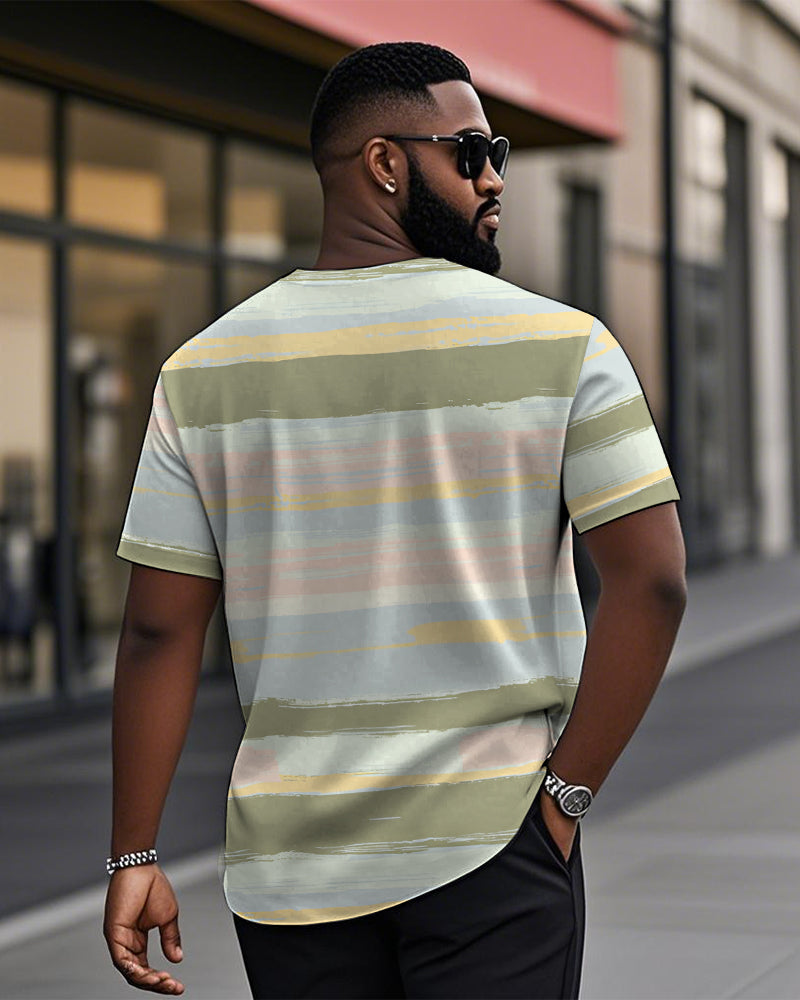 Big & Tall Green Colorblock Striped T-Shirt for big men view 2