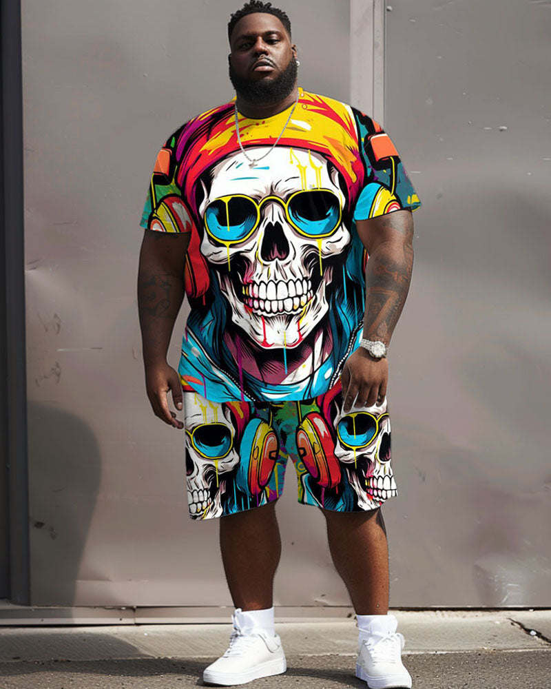Big & Tall Graphic Graffiti T-Shirt Shorts Set for big men view 1