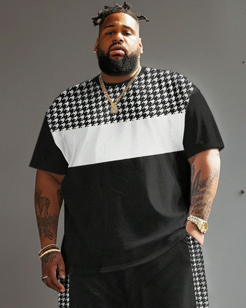 Big & Tall Patchwork T-Shirt Shorts Set for big men view 3