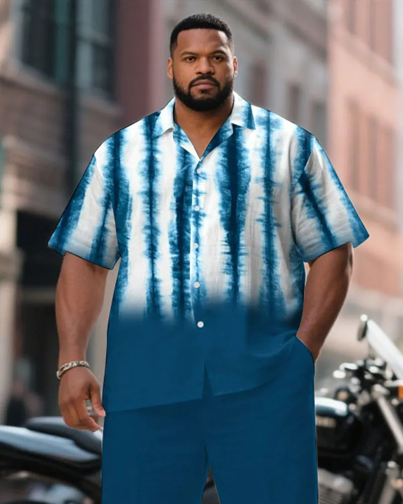 Big & Tall Blue Business Casual T-Shirt Pants Set for big men view 2