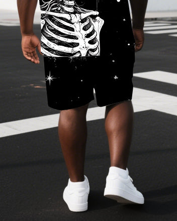 Big & Tall Graphic Skull T-Shirt Shorts Set for big men view 3