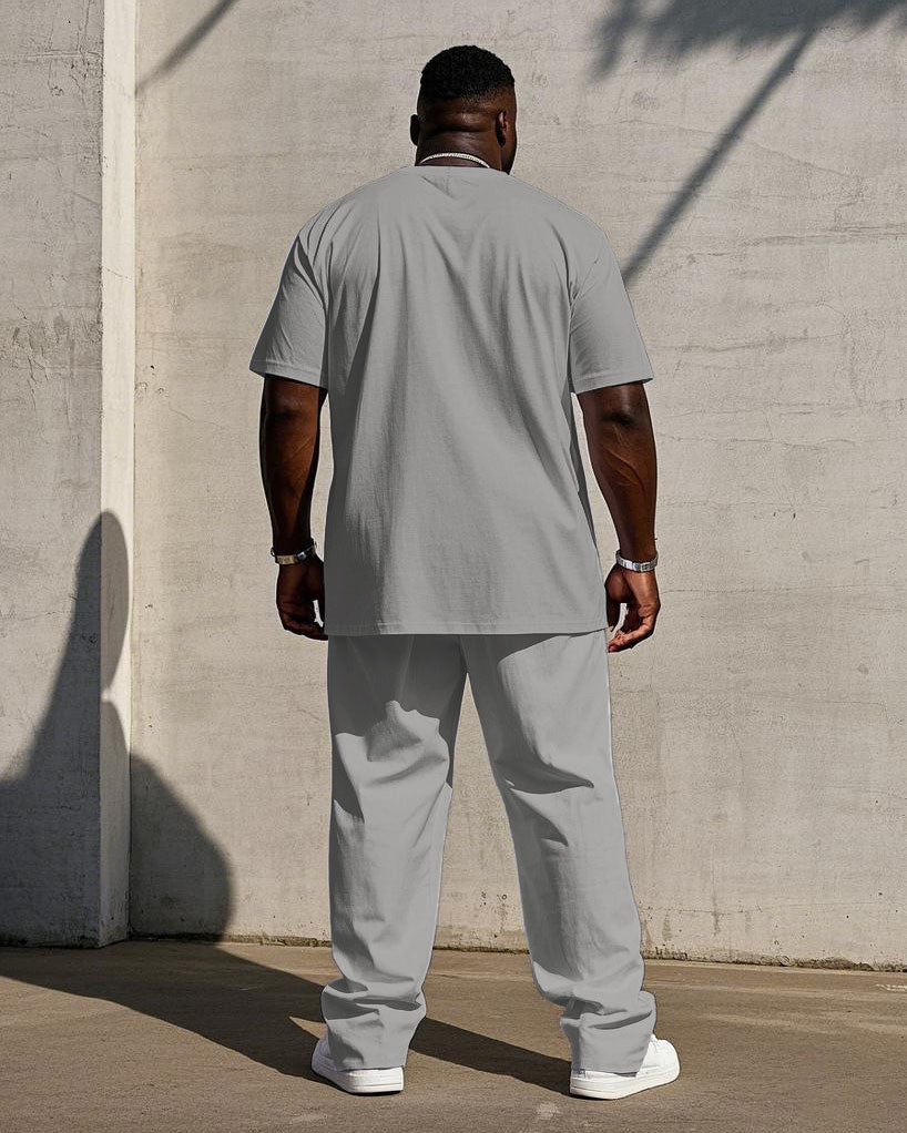 Big & Tall White Gray Graphic T-Shirt Pants Set for big men view 4