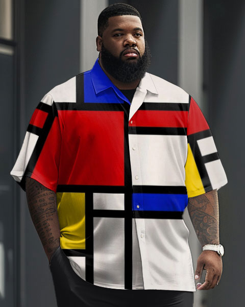 Big & Tall Geometric Graphic T-Shirt Pants Set for big men view 2