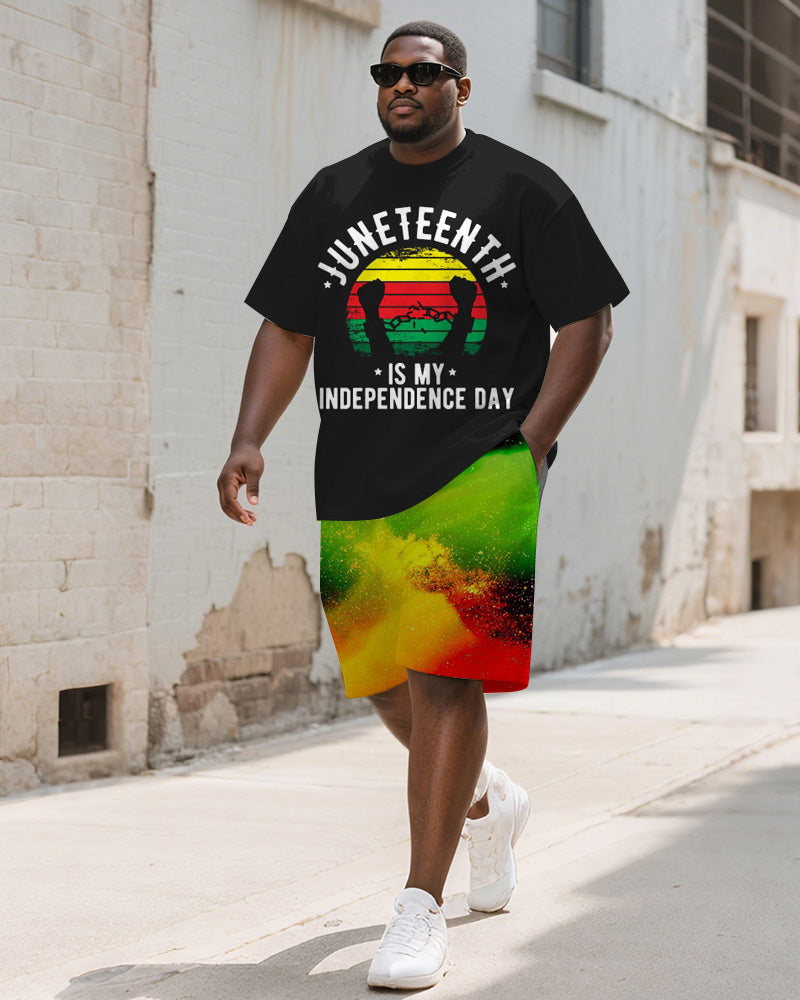 Big & Tall Juneteenth Graphic T-Shirt Shorts Set for big men view 1