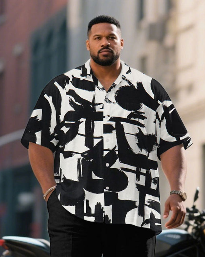 Big & Tall Black White Graffiti T-Shirt Pants Set for big men view 2