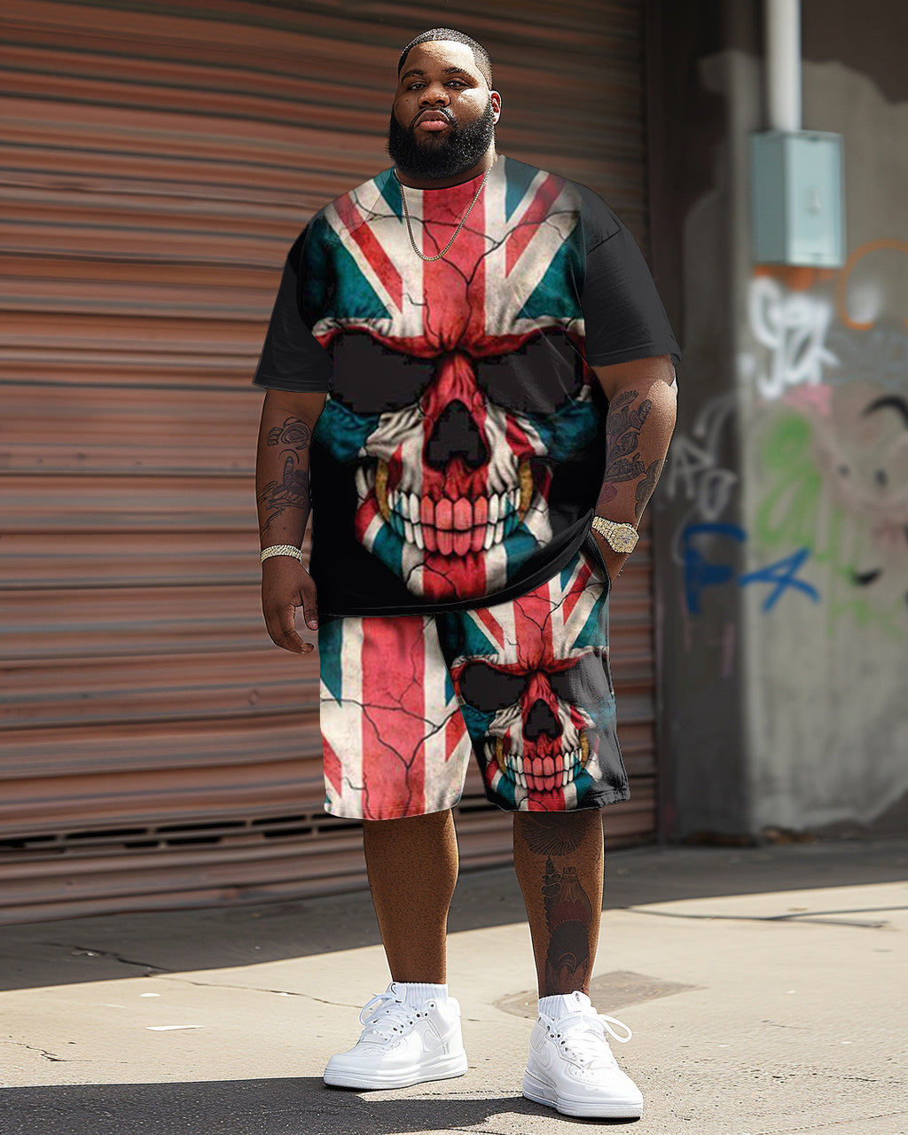 Big & Tall Graphic Streetwear T-Shirt Shorts Set for big men view 2