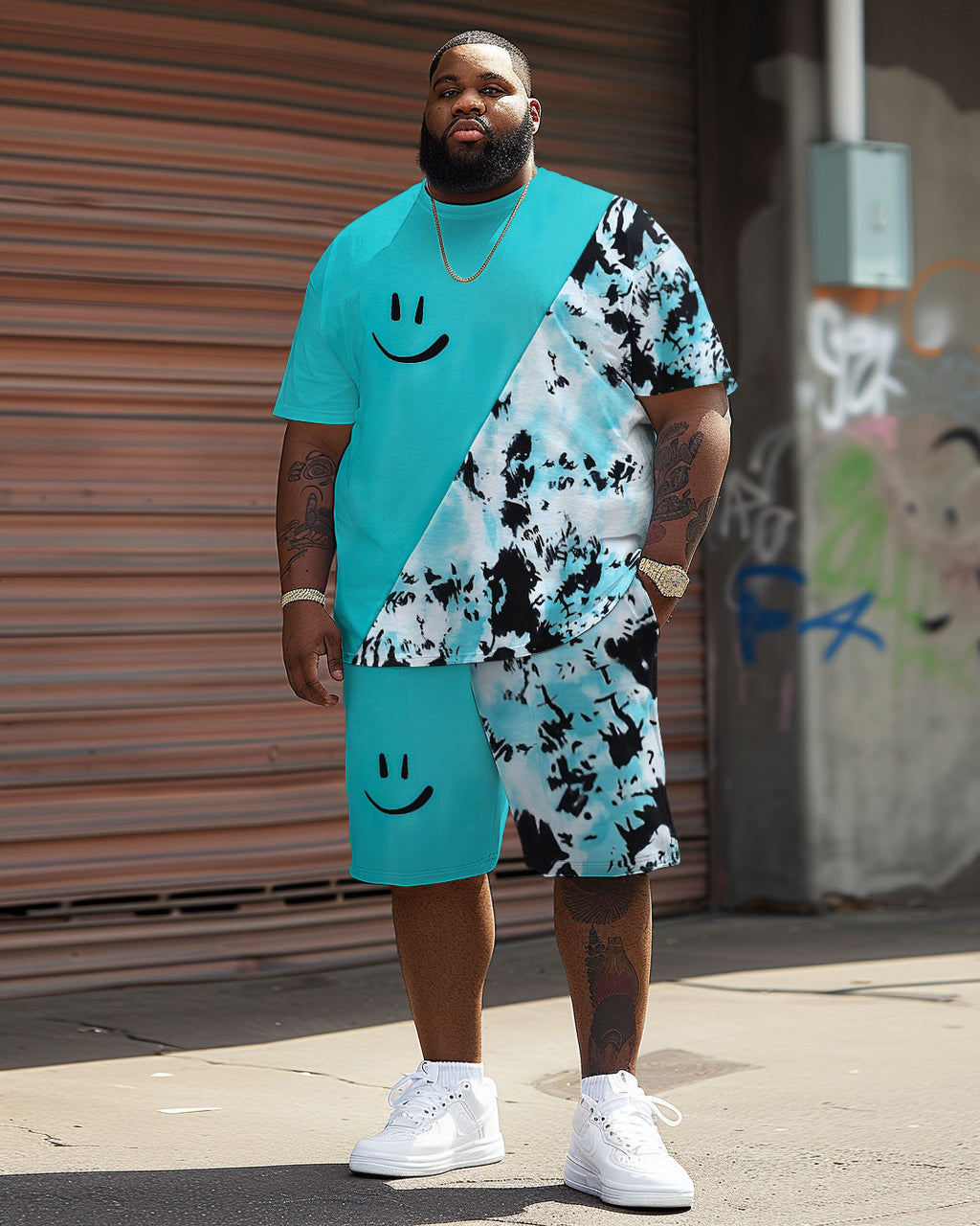 Big & Tall Graphic Smiley T-Shirt Shorts Set for big men view 1