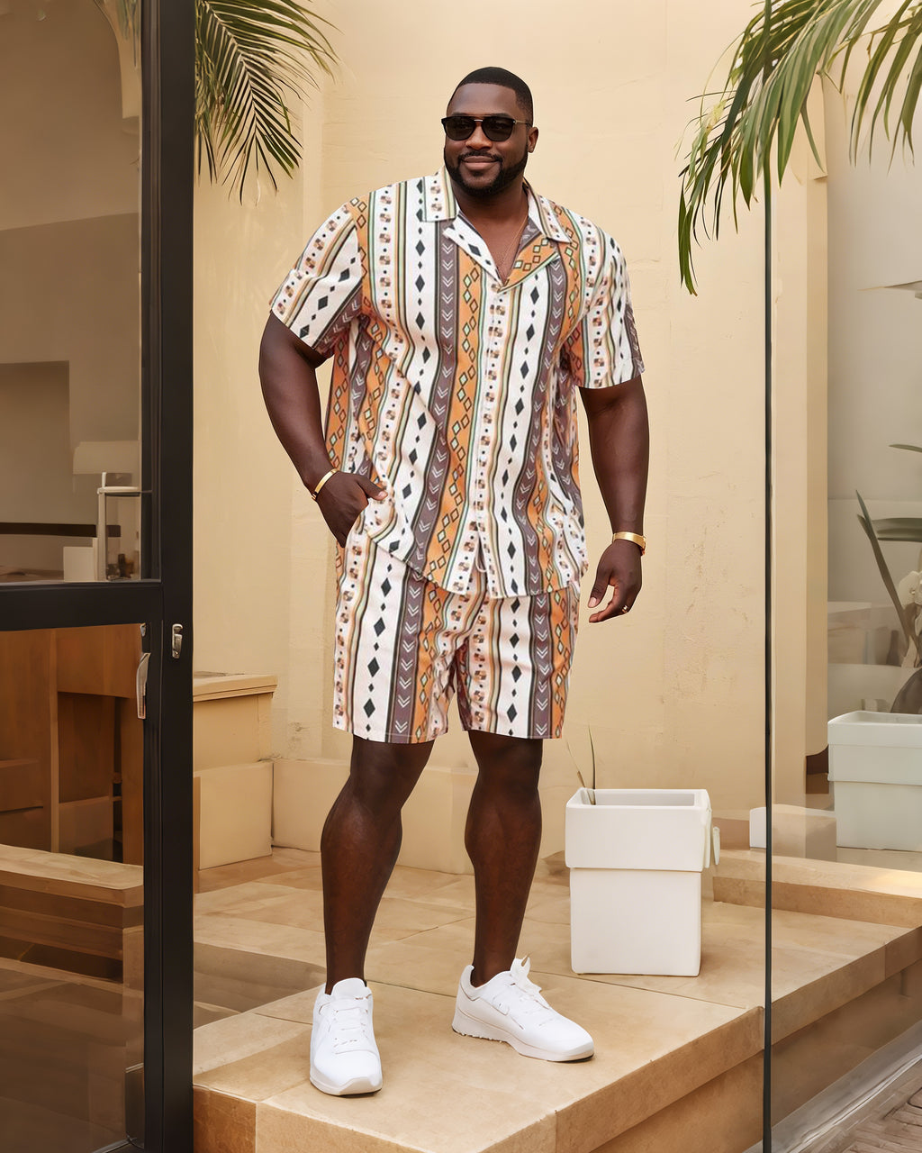Big & Tall Colorblock T-Shirt Shorts Set for big men view 1