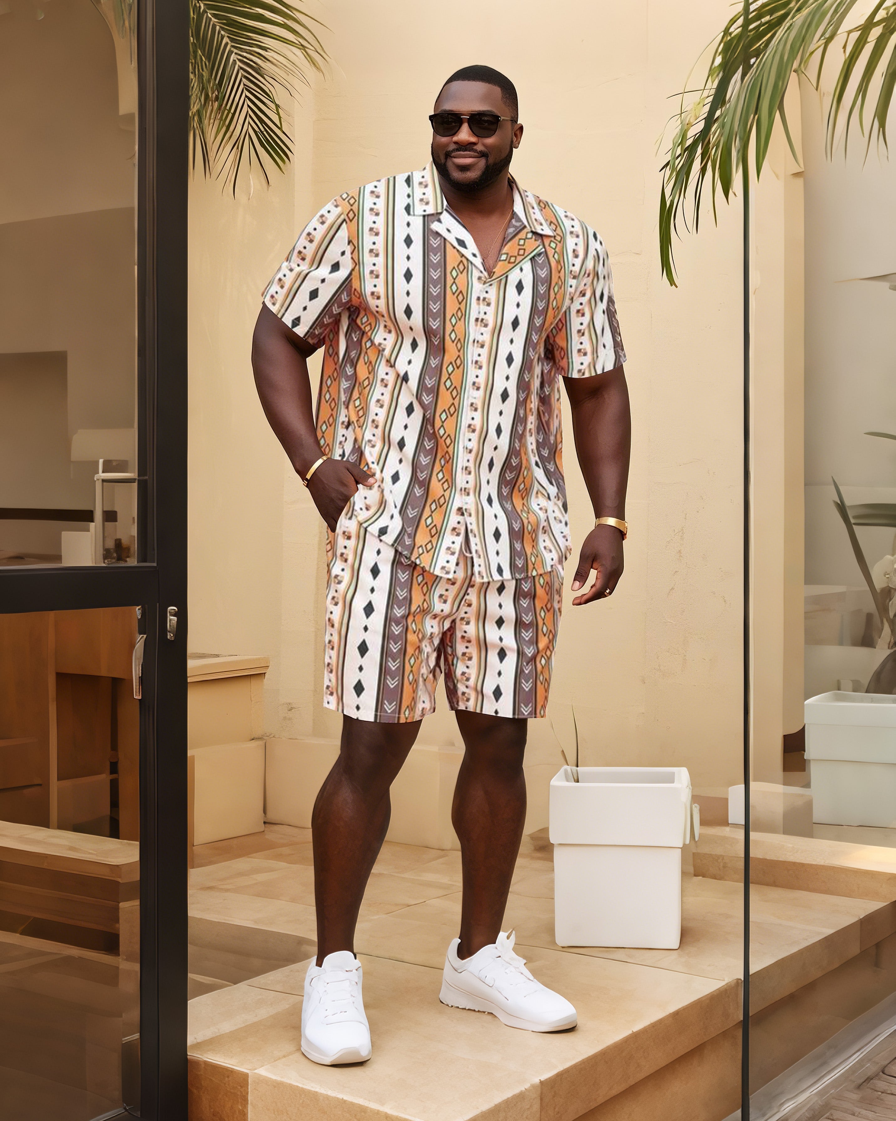 Big & Tall Colorblock T-Shirt Shorts Set for big men view 1