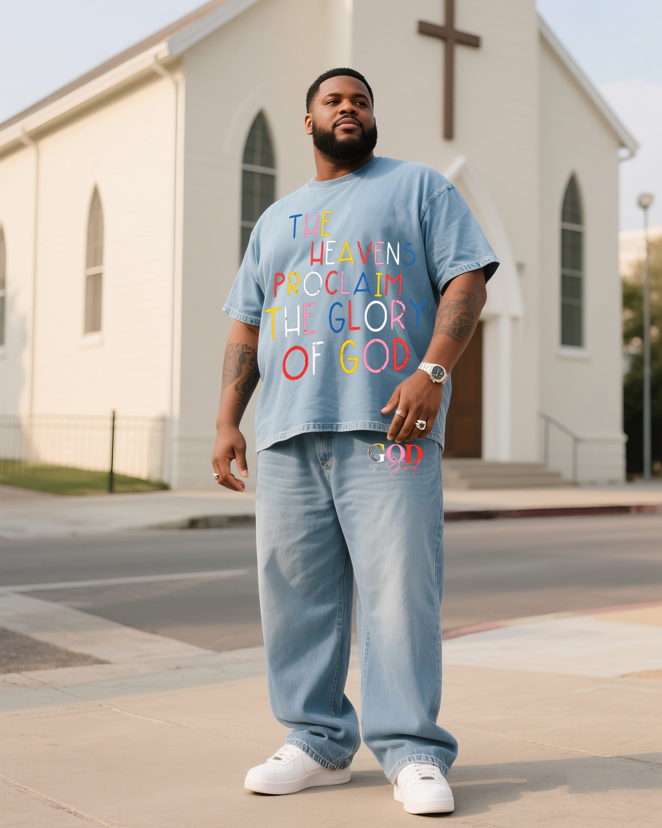 Big & Tall Denim T-Shirt Pants Set for big men view 1