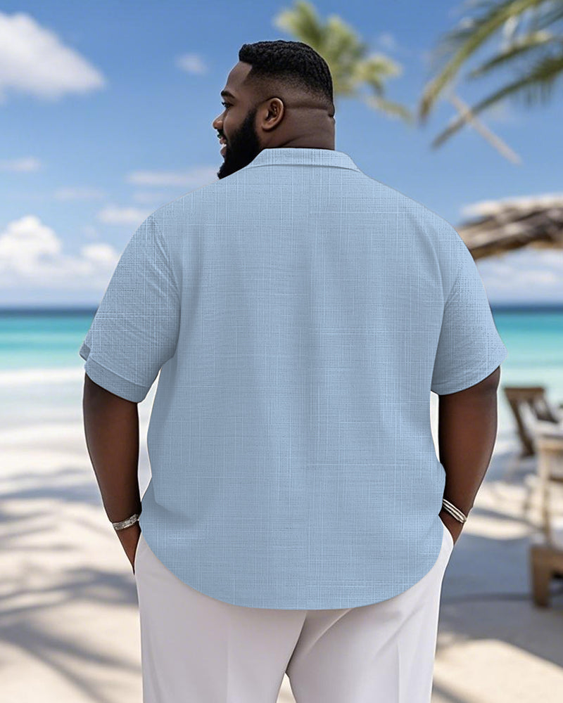 Big & Tall Solid Color Patchwork Short Sleeve Shirt for big men view 11