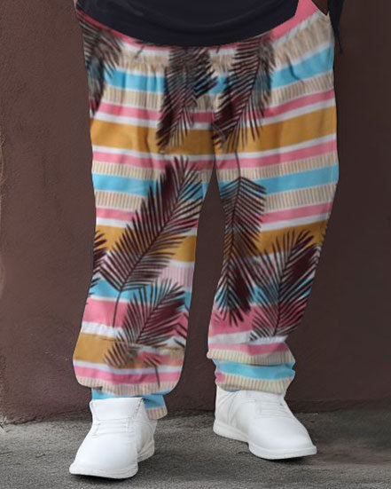 Big & Tall Colorblock Streetwear Two-piece Set for big men view 3