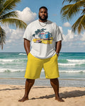 Big & Tall Yellow Hawaiian Graphic T-Shirt Shorts Set for big men view 1
