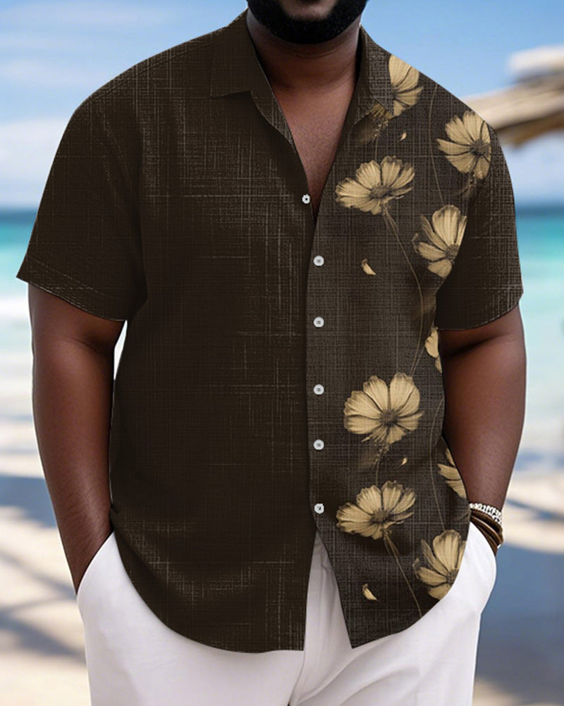 Big & Tall Brown Hawaiian Graphic Short Sleeve Shirt for big men view 1