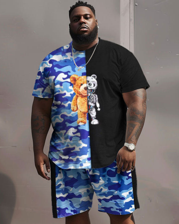 Big & Tall Colorblock Graphic T-Shirt Shorts Set for big men view 1