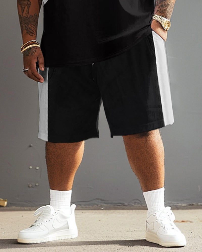 Big & Tall Black White Plaid T-Shirt Shorts Set for big men view 4