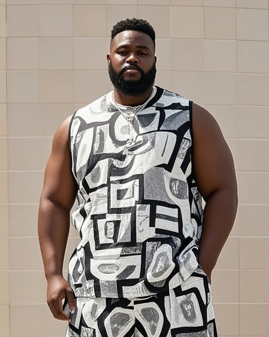 Big & Tall Graphic Streetwear Vest Pants Set for big men view 2