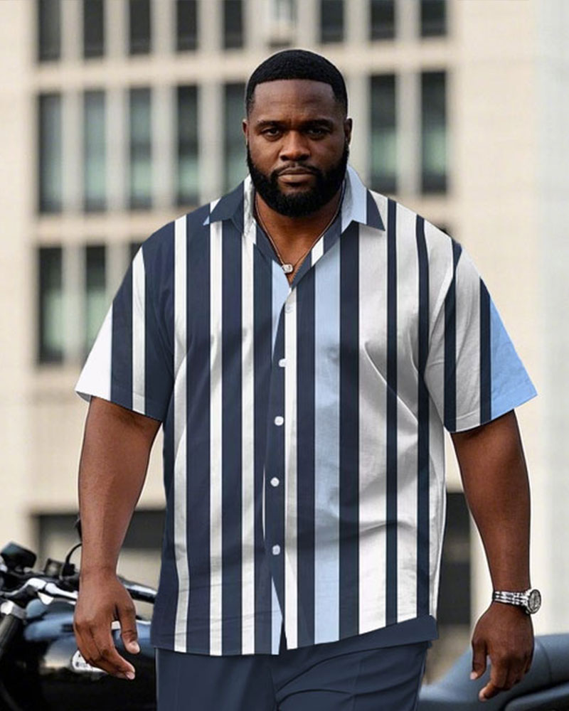 Big & Tall Blue Striped T-Shirt Pants Set for big men view 2