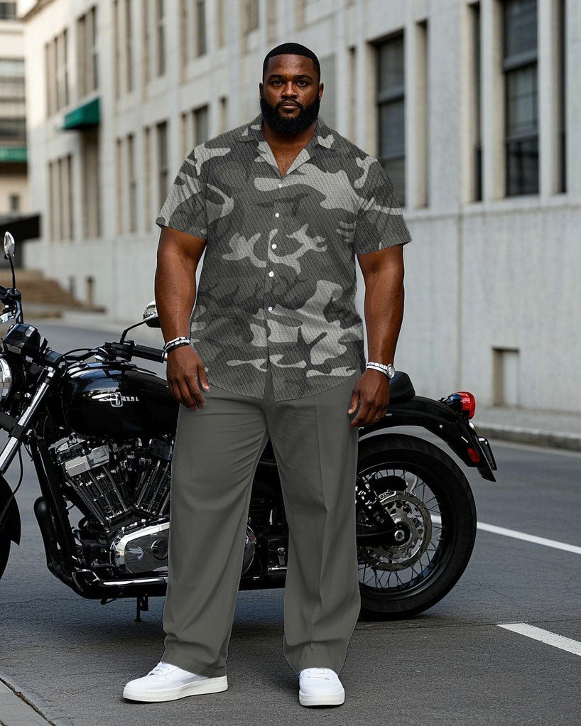 Big & Tall Gray Camouflage T-Shirt Pants Set for big men view 1