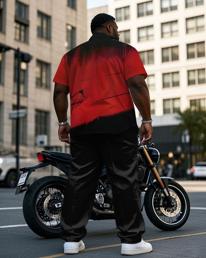 Big & Tall Black Red Splash Ink T-Shirt Pants Set for big men view 4