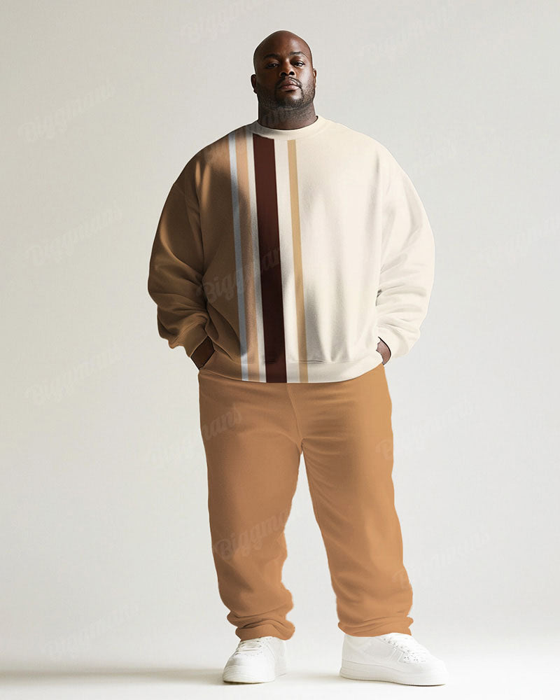Big & Tall Khaki Striped Graphic Two-piece Set for big men view 1