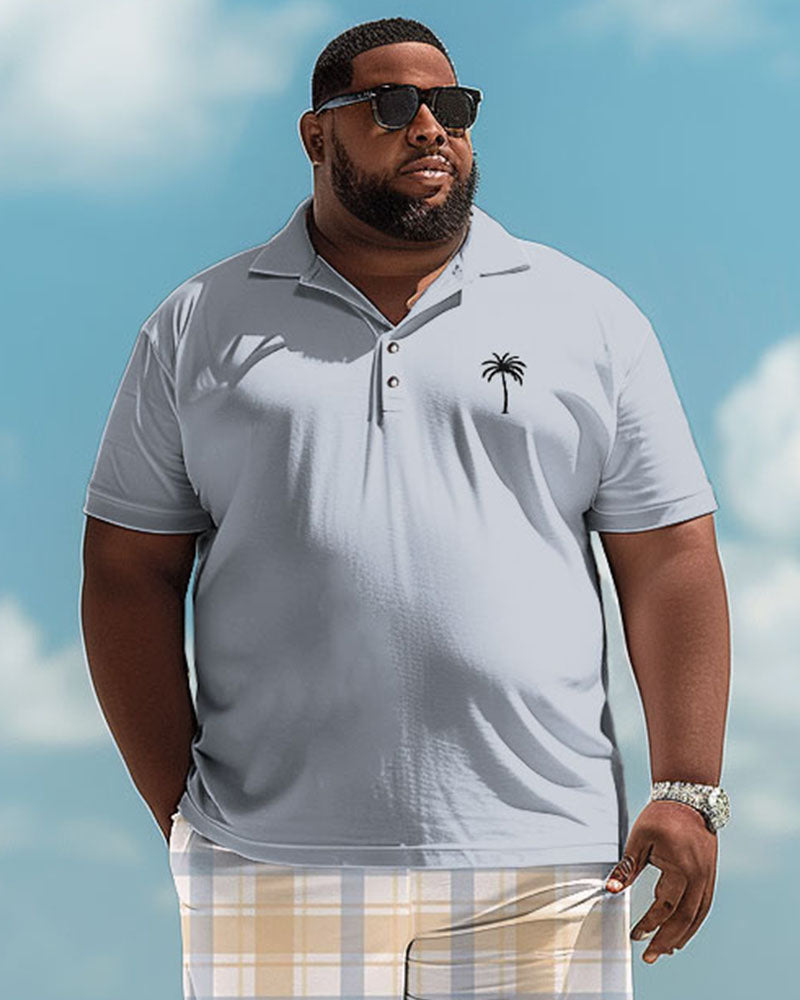 Big & Tall Hawaiian Plaid T-Shirt Shorts Set for big men view 2