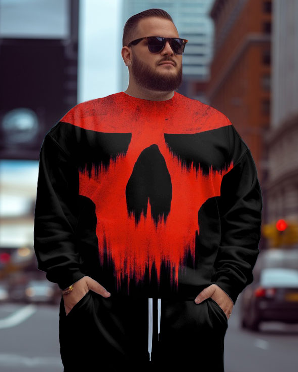 Big & Tall Graphic Skull Hoodie Sweatpants Set for big men view 2