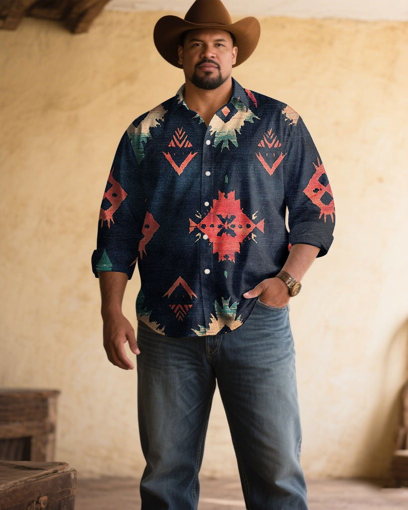 Big & Tall Blue Western Denim Long Sleeve Shirt for big men view 1