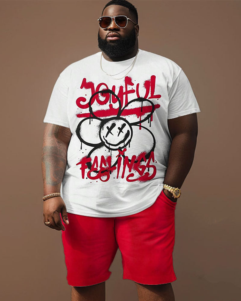 Big & Tall Graphic Graffiti Floral T-Shirt Shorts Set for big men view 1