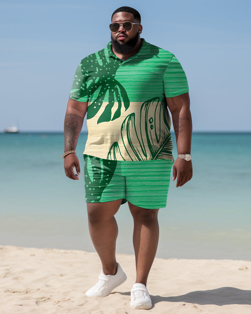 Big & Tall Hawaiian Colorblock Polo Shorts Set for big men view 1