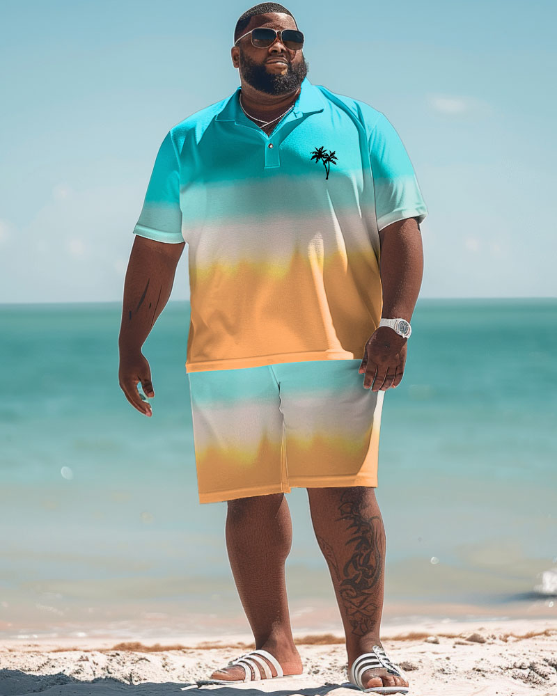 Big & Tall Hawaiian Gradient Polo Shorts Set for big men view 1