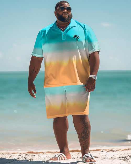 Big & Tall Hawaiian Gradient Polo Shorts Set for big men view 1