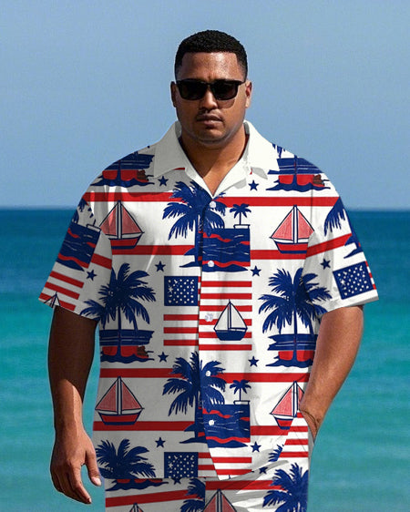 Big & Tall Hawaiian T-Shirt Shorts Set for big men view 2
