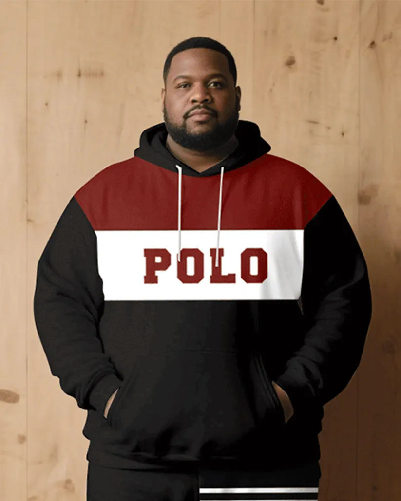 Big & Tall Black White Hoodie Sweatpants Set for big men view 2