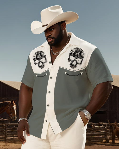 Big & Tall Western Graphic Skull T-Shirt Pants Set for big men view 2