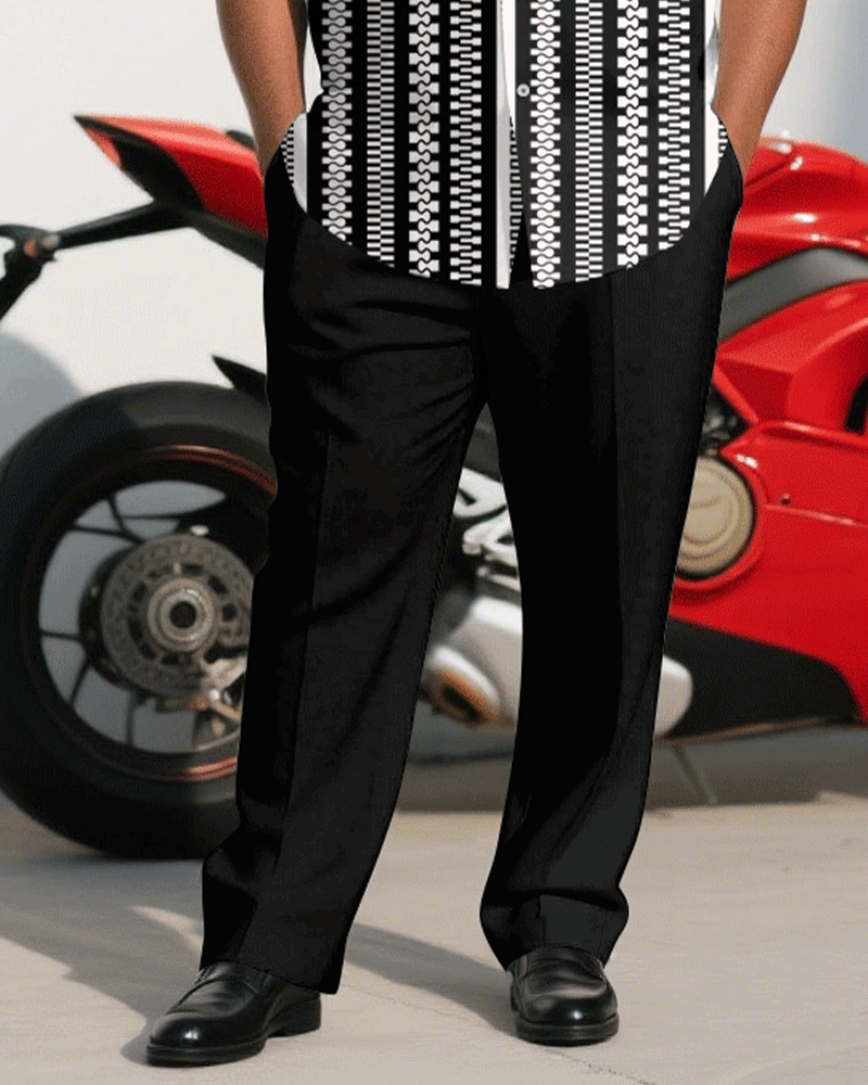 Big & Tall Black White Geometric T-Shirt Pants Set for big men view 3