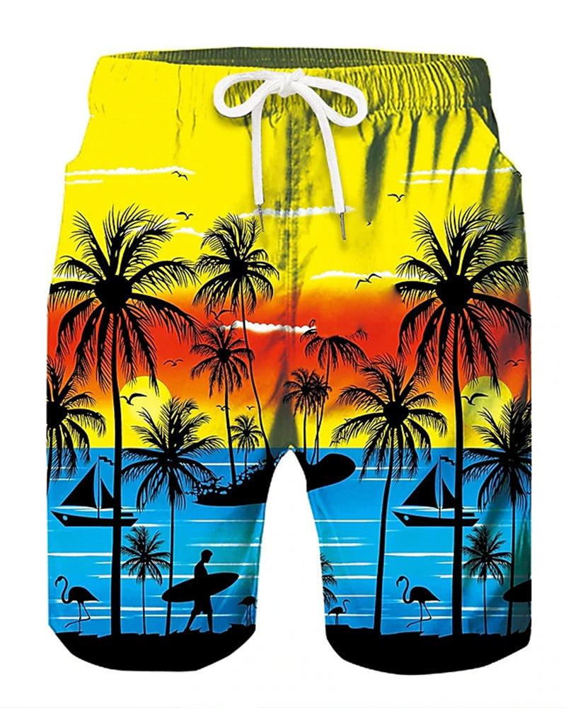 Big & Tall Yellow Hawaiian Athletic Shorts for big men