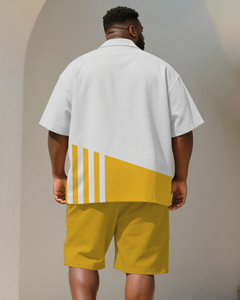 Big & Tall Yellow Striped Graphic T-Shirt Shorts Set for big men view 4