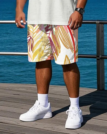 Big & Tall Tropical Striped Polo Shorts Set for big men view 3