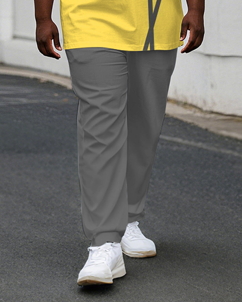 Big & Tall Gray Yellow Colorblock T-Shirt Pants Set for big men view 3