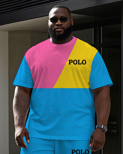 Big & Tall Colorblock Graphic T-Shirt Pants Set for big men view 2