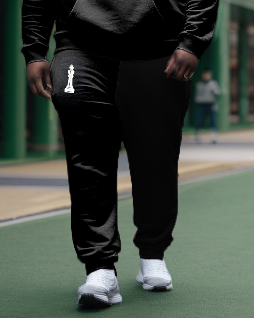 Big & Tall Black Graphic Hoodie Sweatpants Set for big men view 3