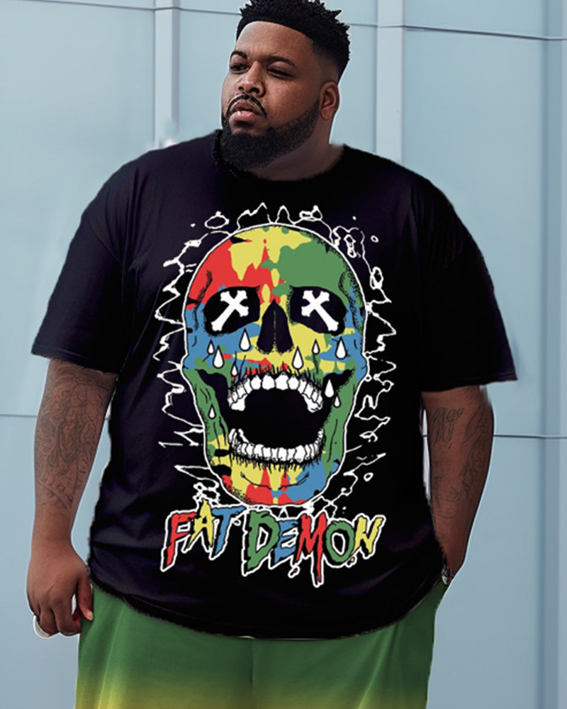 Big & Tall Gradient Graphic Skull Two-piece Set for big men view 2